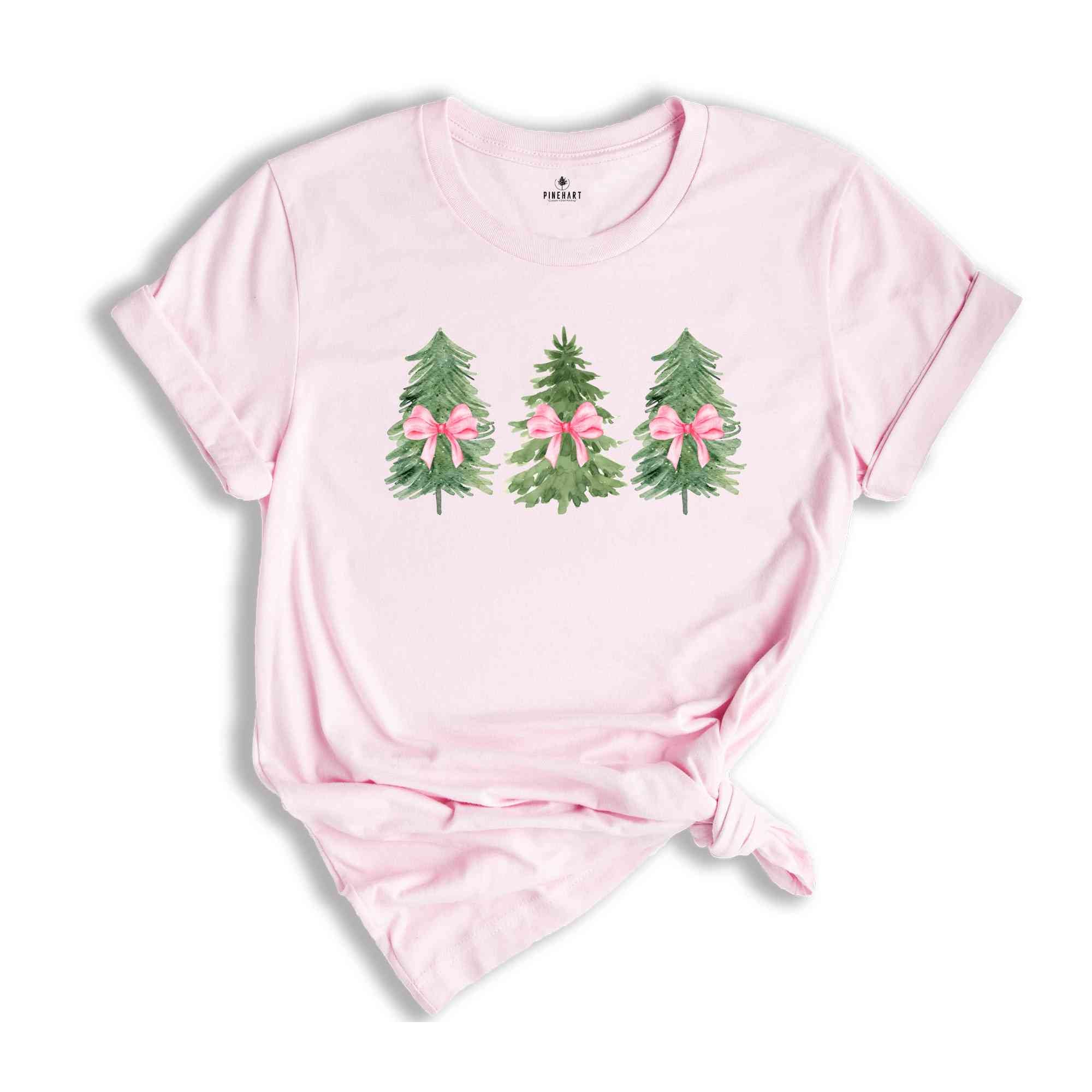 Coquette Pink Bow Christmas Sweatshirt, Christmas Tree Shirt, Christmas Sweatshirt, Girly Christmas Sweater, Coquette Bow Sweater