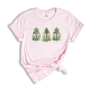 Coquette Pink Bow Christmas Sweatshirt, Christmas Tree Shirt, Christmas Sweatshirt, Girly Christmas Sweater, Coquette Bow Sweater