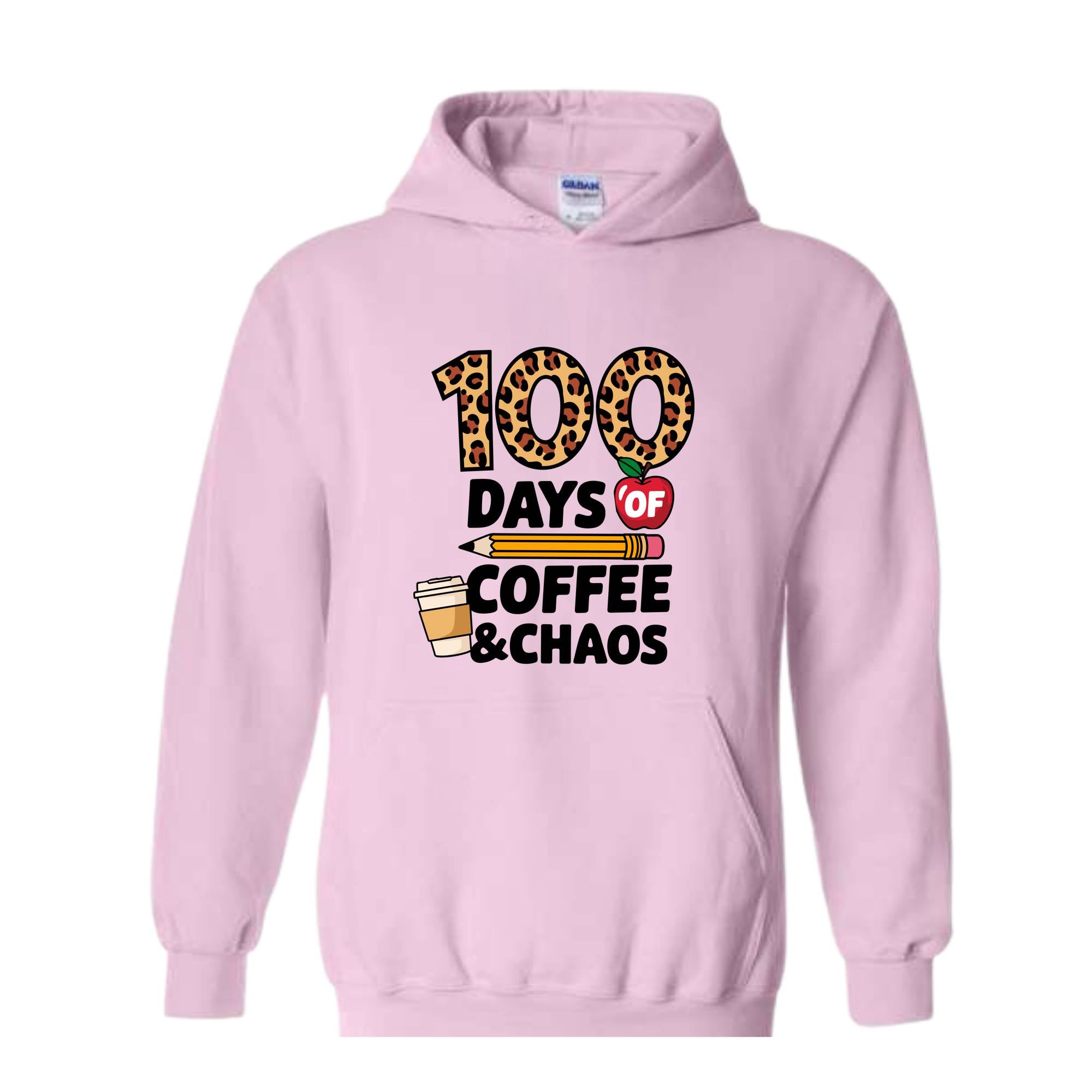 100 Days of Coffee and Chaos Hoodie, Funny Teacher Hoodie, Leopard 100th Day of School Celebration Hoodie, Teacher Life Hoodie