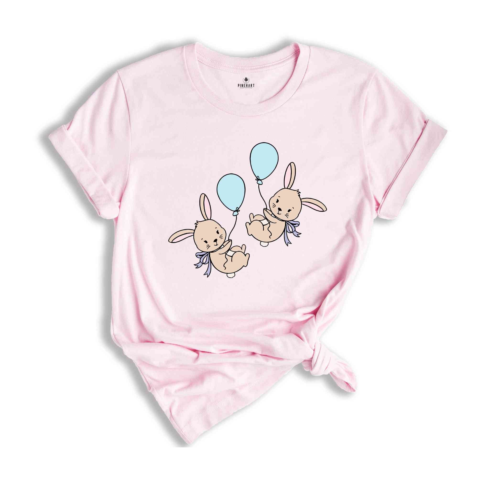 Bunny Balloons Shirt, Cute Rabbit T-shirt, Easter Bunny Gift, Kids Easter Tee, Happy Easter Day Gift