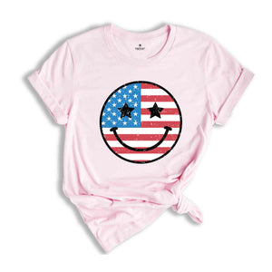 USA Smiley Shirt, 4th Of July Shirt, Retro Smiley Face Shirt, USA Shirt, Patriotic Independence Day Shirts