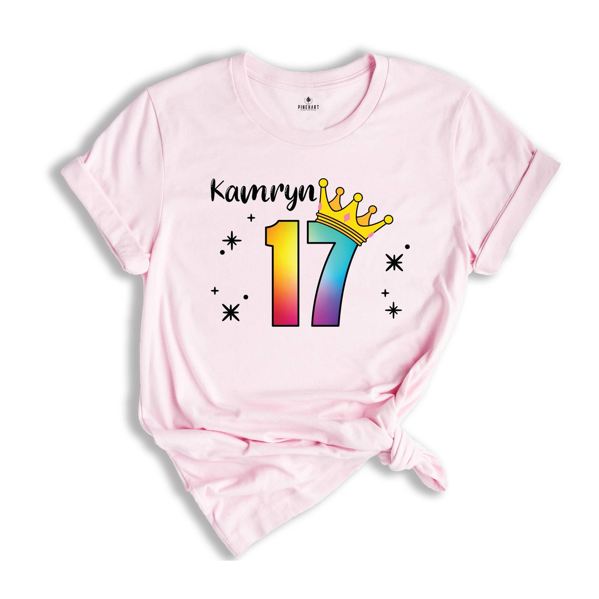 Personalized Names 17 Birthday Shirt, Crown 17th Birthday Shirt, Rainbow Birthday Shirt, Birthday Party Shirt, Toddler Birthday Shirt