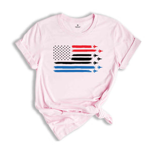 Red White Blue Air Force Flyover 4th July Printing T-shirt, 4th Of July Shirt, American Flag Tote Bag, Patriotic Family Gift