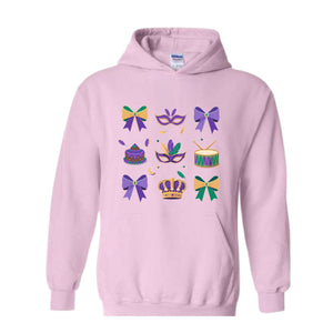 Mardi Gras Coquette Sweatshirt, Mardi Gras Hoodie, Mardi Beads Hoodie, Louisiana Festival Hoodie, New Orleans Carnival Bow Sweatshirt