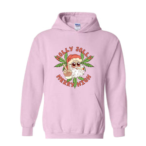 Holly Jolly Merry High Sweatshirt, Christmas Sweatshirt, Christmas Gifts, Santa Claus Weed Sweatshirt, Funny Santa Sweater