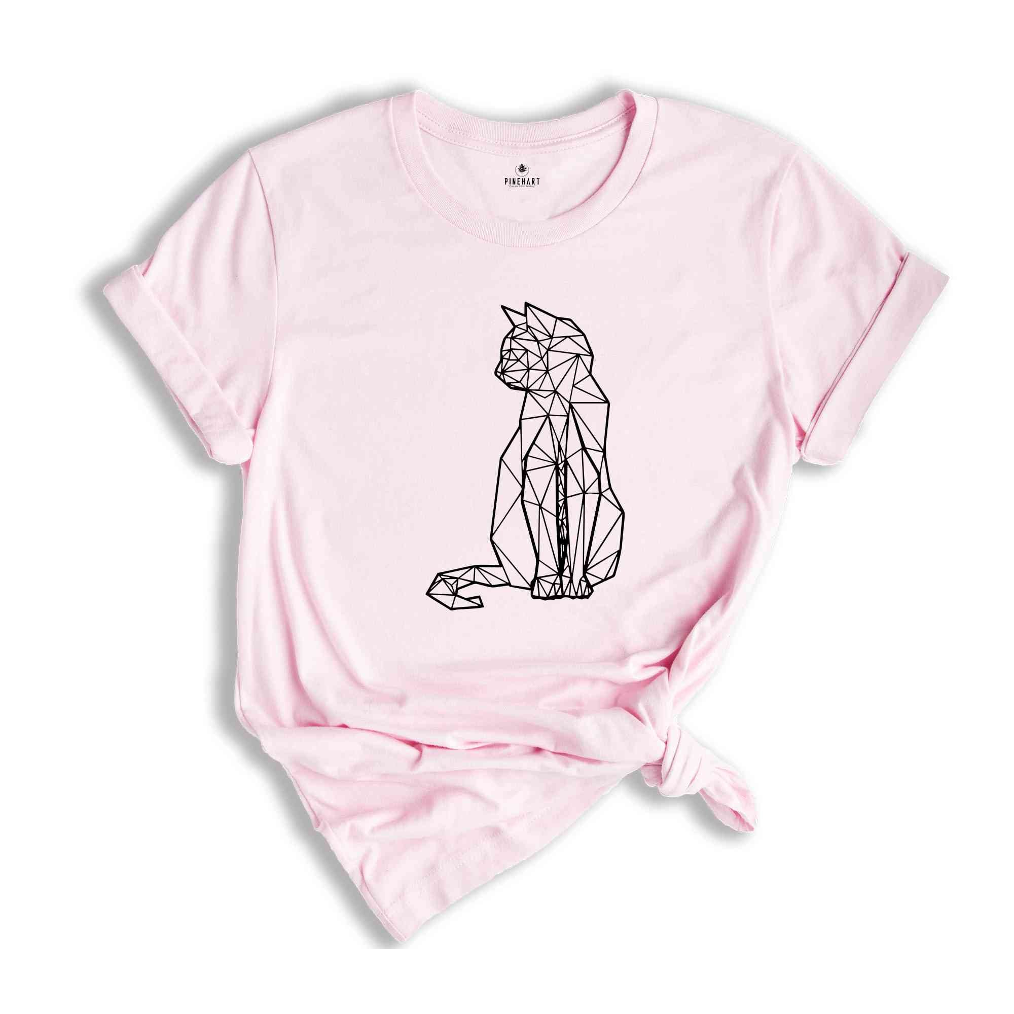 Geometric Cat Shirt, Standing Cat Shirt, Cute Colorful Cat Drawing Tee, Sitting Cat Shirt, Cat Owner Tee