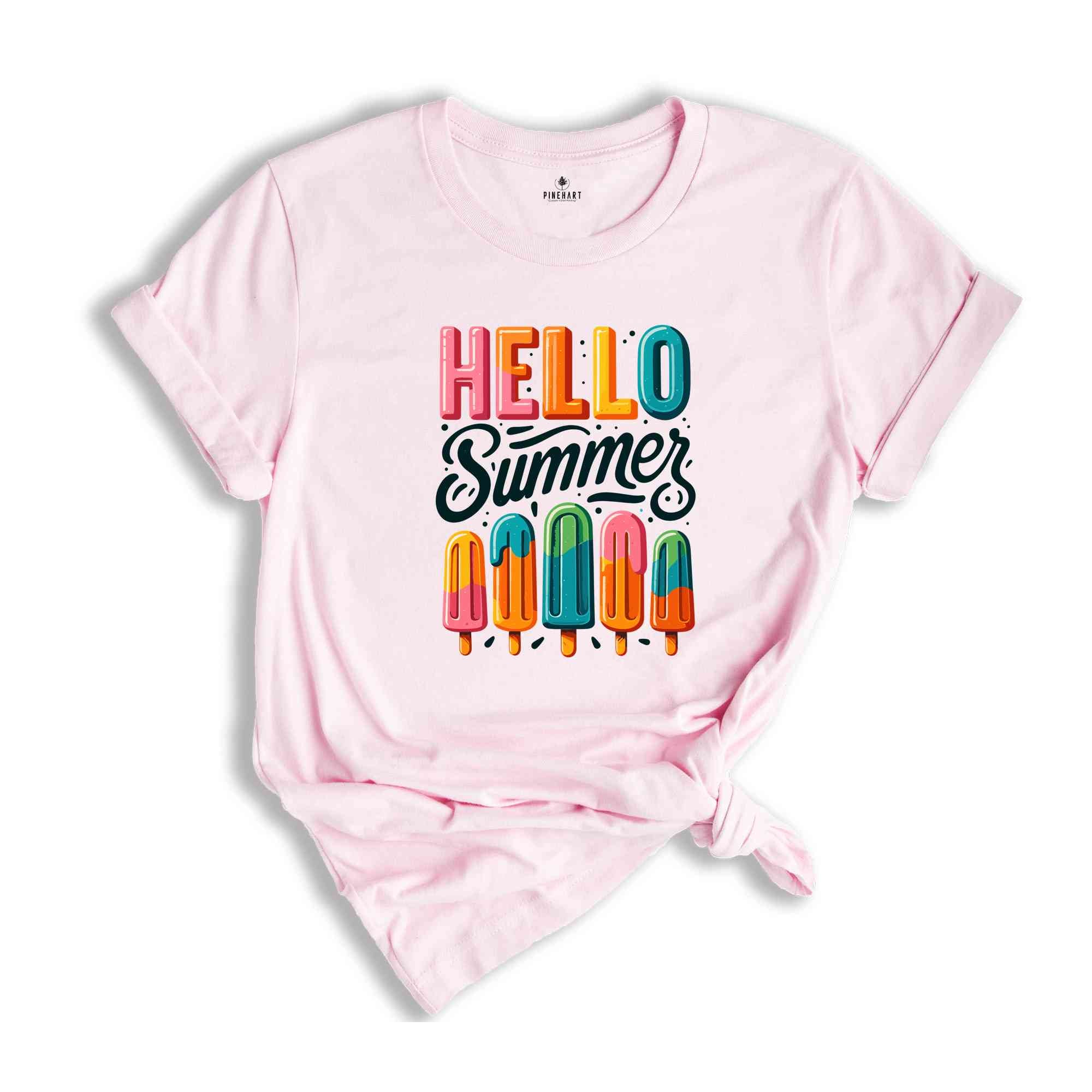 Hello Summer Shirt, Popsicle Written Summer Welcome Shirt, Colorful Holiday Shirt, Family Vacation Apparel, Gift for Traveler