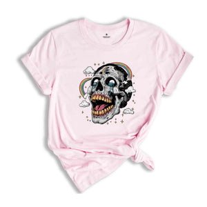 Floral Skull T-Shirt, Boho Outfit, Wild Flowers Shirt, Neon Skull Shirt, Grunge Skull Shirt, Psychedelic Rainbow Tshirt