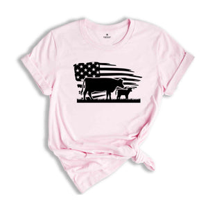 USA Cow Farm Shirt, Farm Cow T-Shirt, Farmer Cow Tee, Farm Animal Shirt, Farmer American Flag Shirt, Farmer Gift