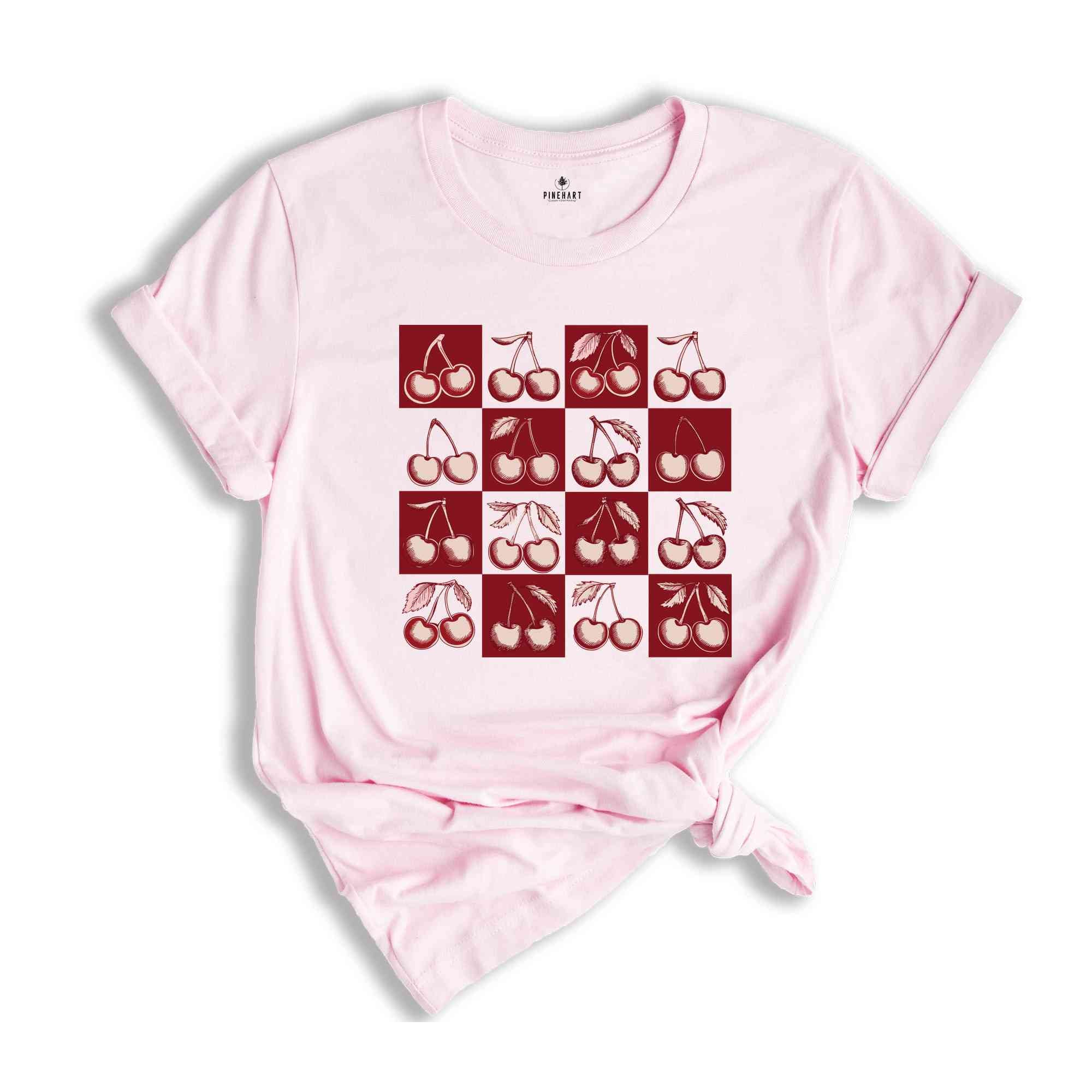 cherry Checkered Shirt, cherry Fruit Shirt, cherry garden foodie lover T-shirt, Cherry Picking Season Shirt