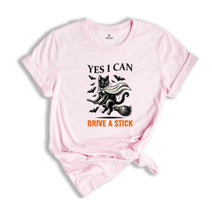 Yes I Can Drive A Stick Witch Shirt, Retro Halloween Witch Party Shirt, Funny Spooky Season Witchy Shirt, Trick or Treating T-Shirt