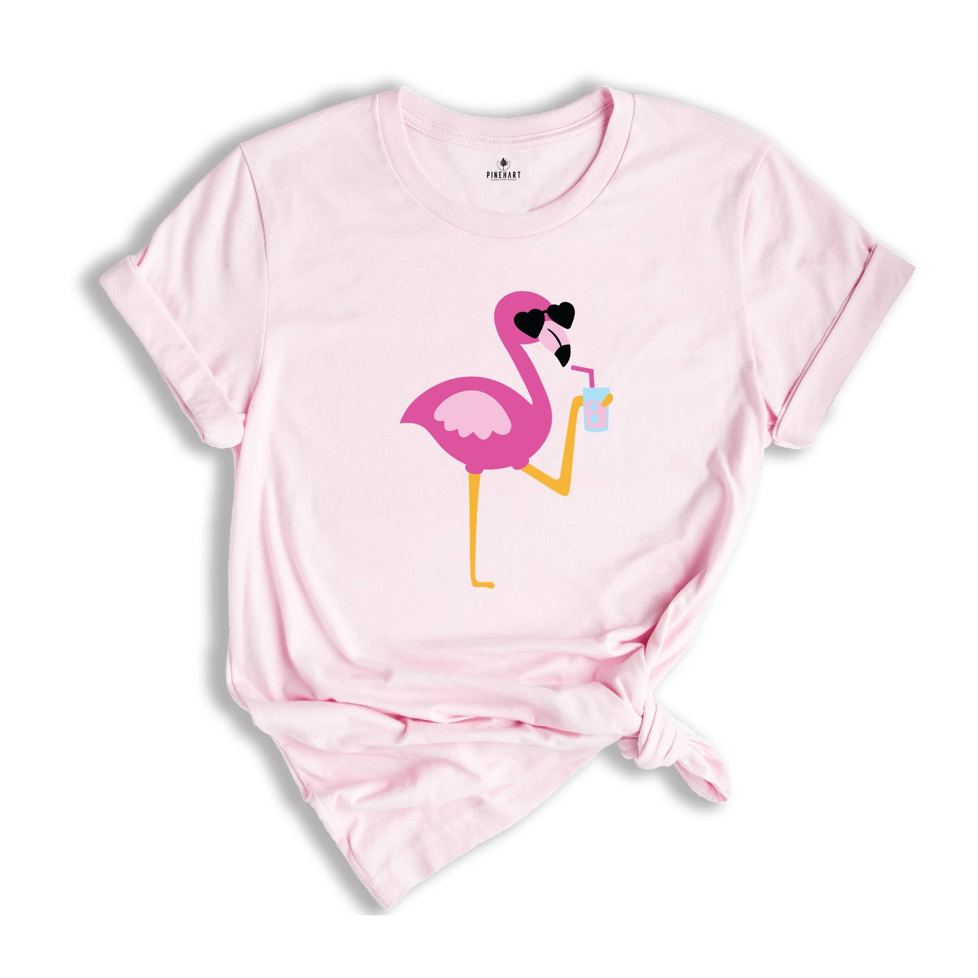 Flamingo With Drink Shirt, Summertime Shirt, Flamingo Lover, Vacation Shirt, Flamingo Shirt, Women's Shirt, Beach Shirt, Girls Trip Shirt