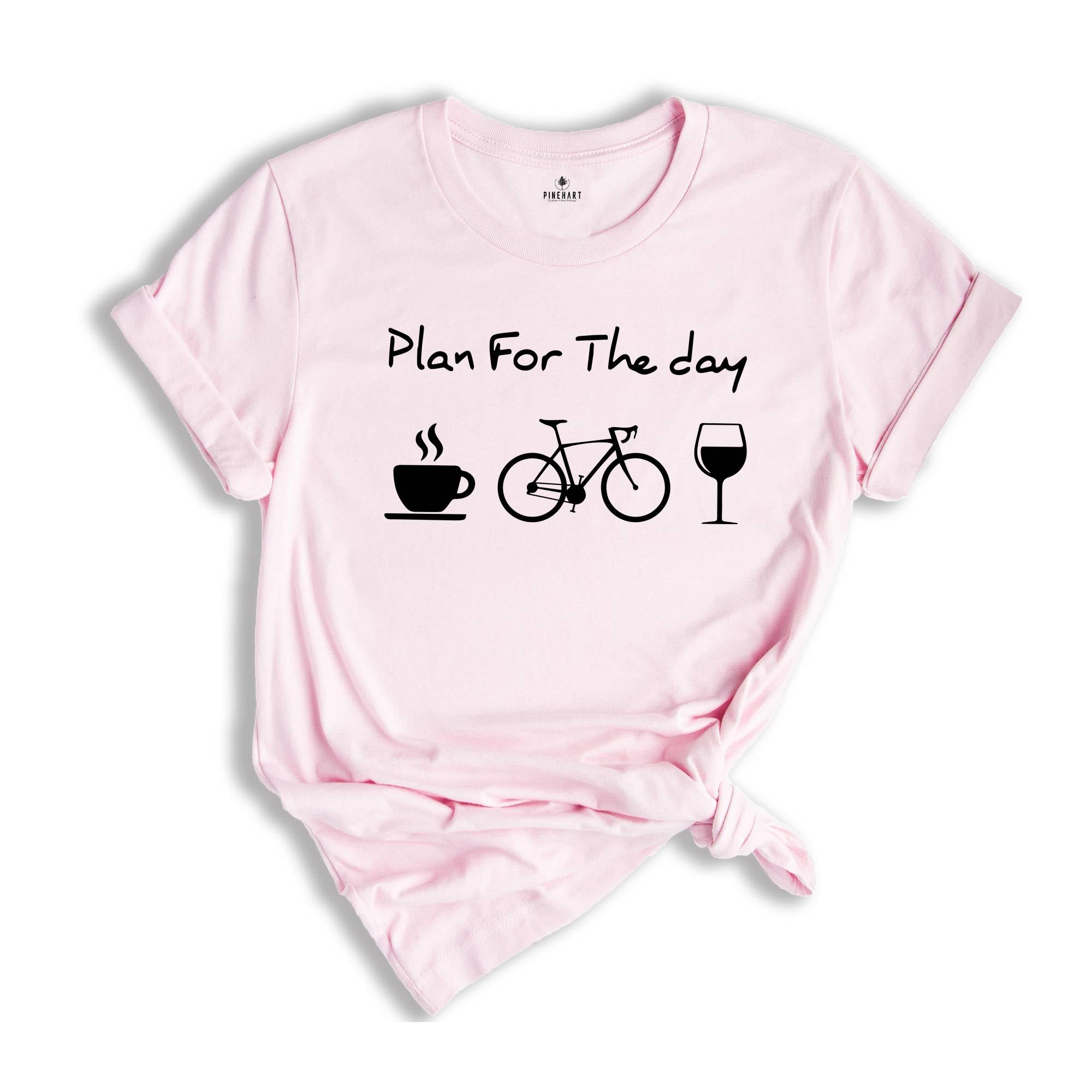 Plan For The Day Coffee Cycling Wine Shirt, Funny Cycling Gift, Mountain Bike T-Shirt, Bicycle Heartbeat Tee