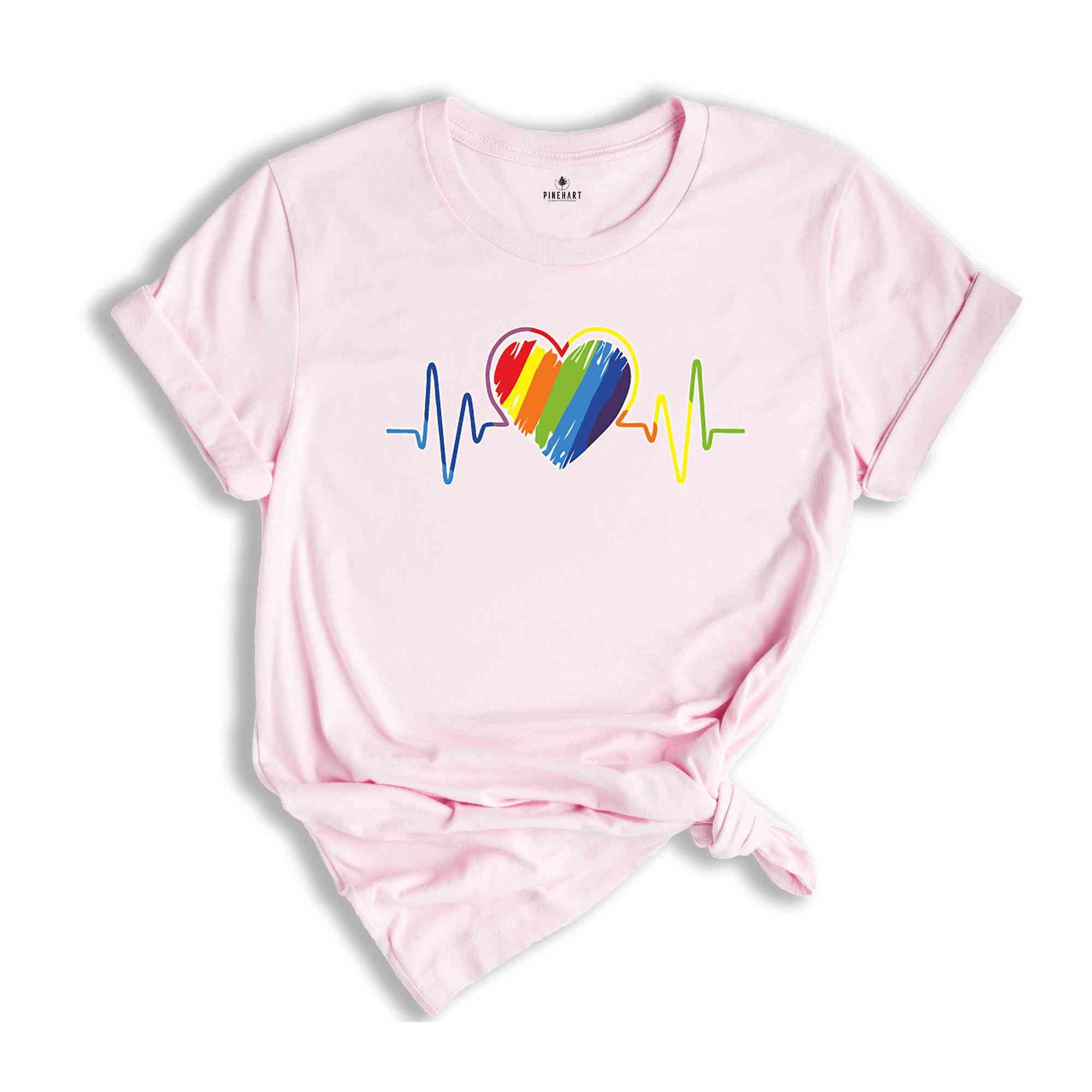 Pride Heart Shirt, Colored Heartbeat Tee, LGBTQ+ Heart T-Shirt, Pride Month, Love is Love Tee, Cute Pride Shirt, Bisexual T-Shirt