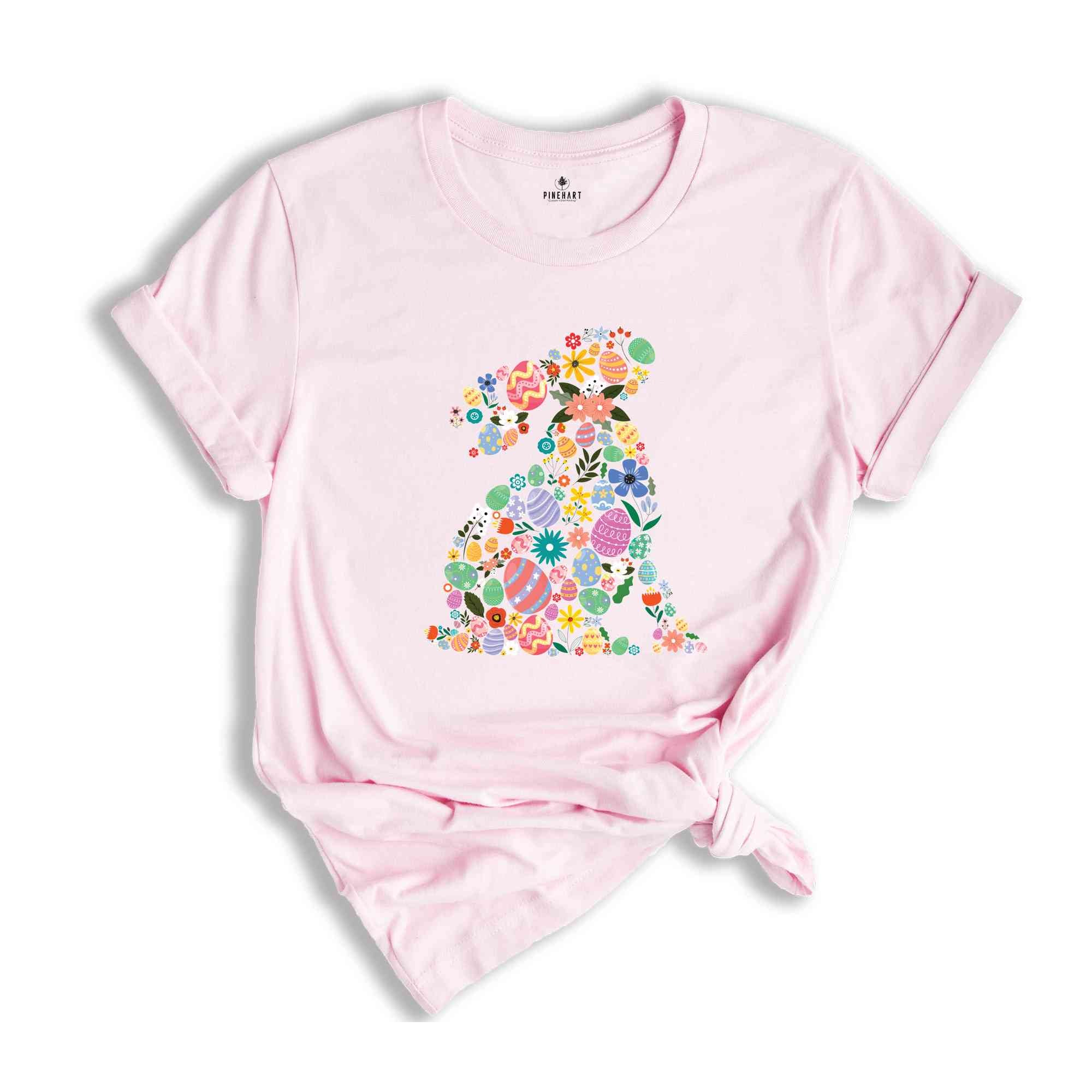 Bunny Flowers Floral Easter Eggs Shirt, Cute Bunny Shirt, Floral Bunny Shirt, Easter Day Gift, Cute Bunny Shirt, Happy Easter Shirt