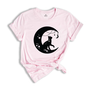 Floral Black Cat Moon T-Shirt, Witchy Black Cat Shirt, Mystical Cat Tee, Moon Phase Tee, Moon With Magic Tee, Black Cat Shirt