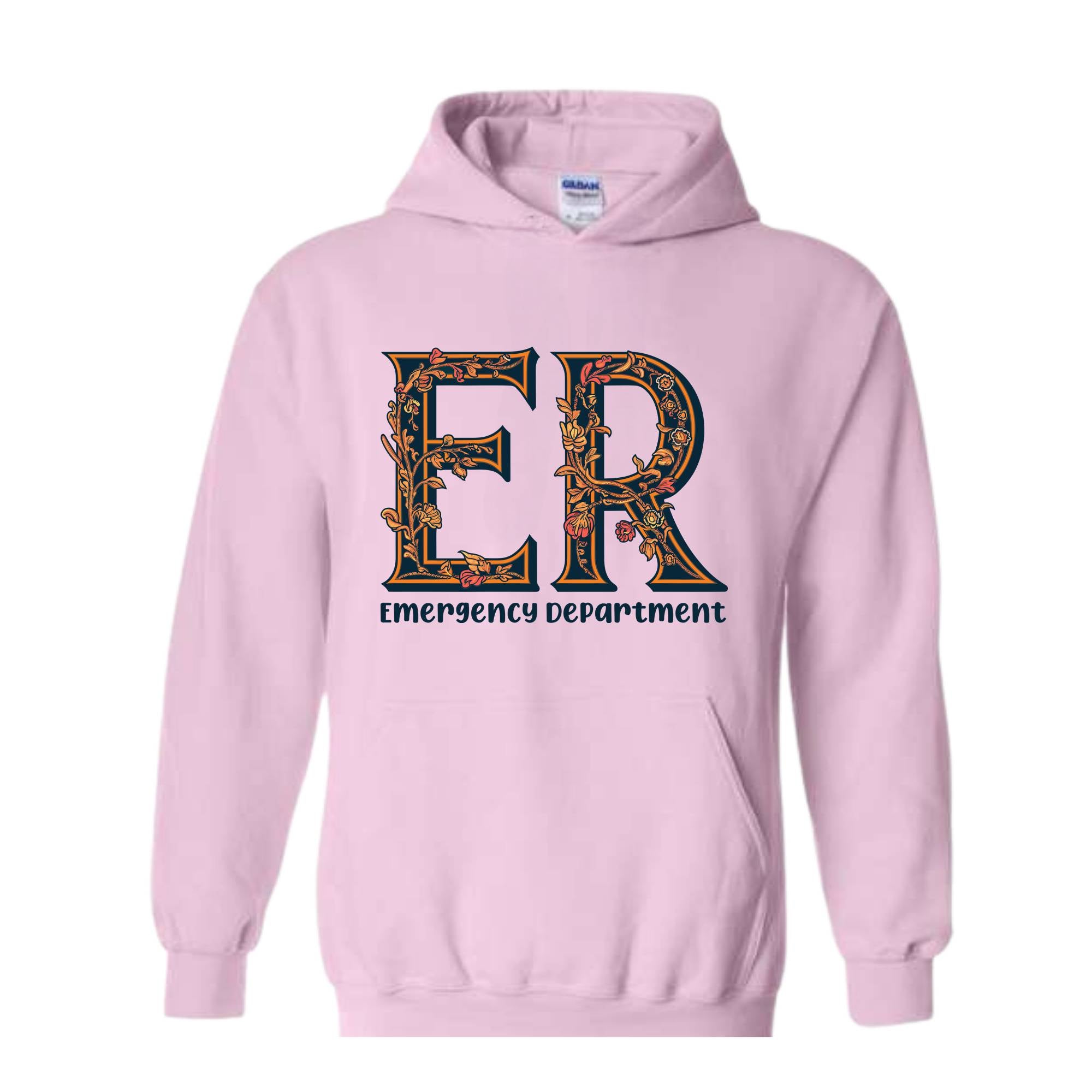 Floral Emergency Department Sweatshirt, ER Nurse Hoodie, ER Nurse Gift, ER Department Sweater, Emergency Room Tee, Cute Mom Hoodie