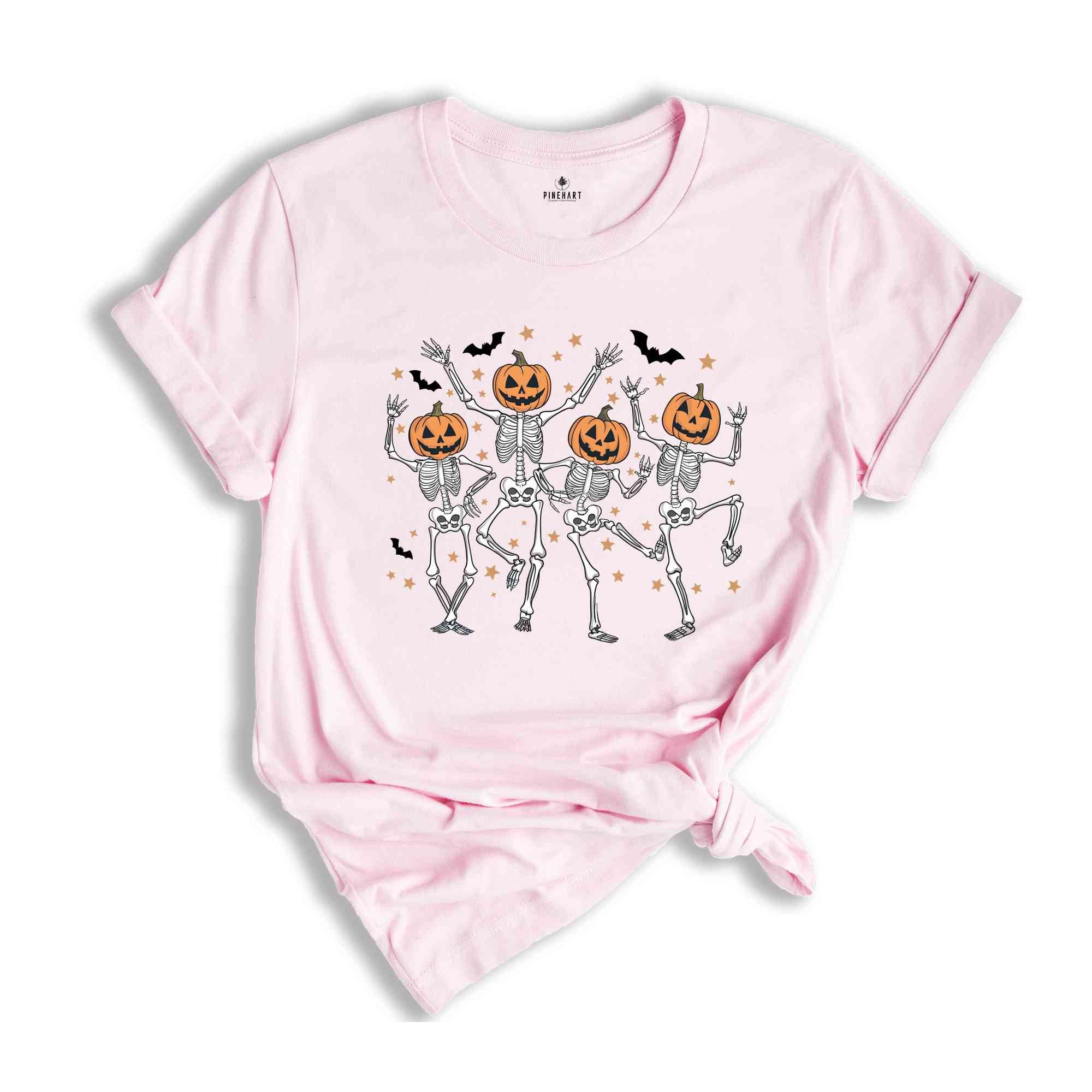 Dancing Skeleton Pumpkin Shirt, Retro Halloween Shirt, Funny Fall Halloween Party Shirt, Spooky Season Skeleton Shirt