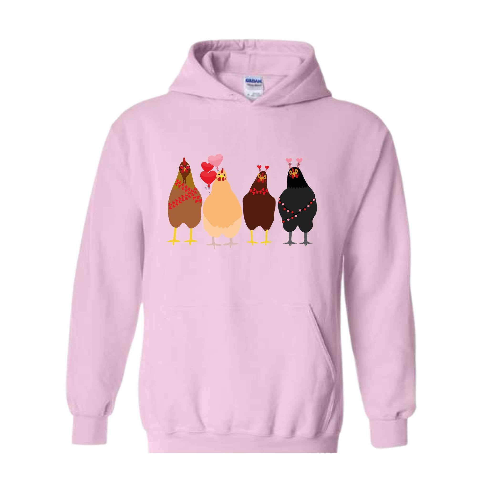 Сute Valentine Chickens Hoodie , Valentine Farm Animals Sweatshirt, Valentine day , Funny Valentine , Valentine Sweatshirt