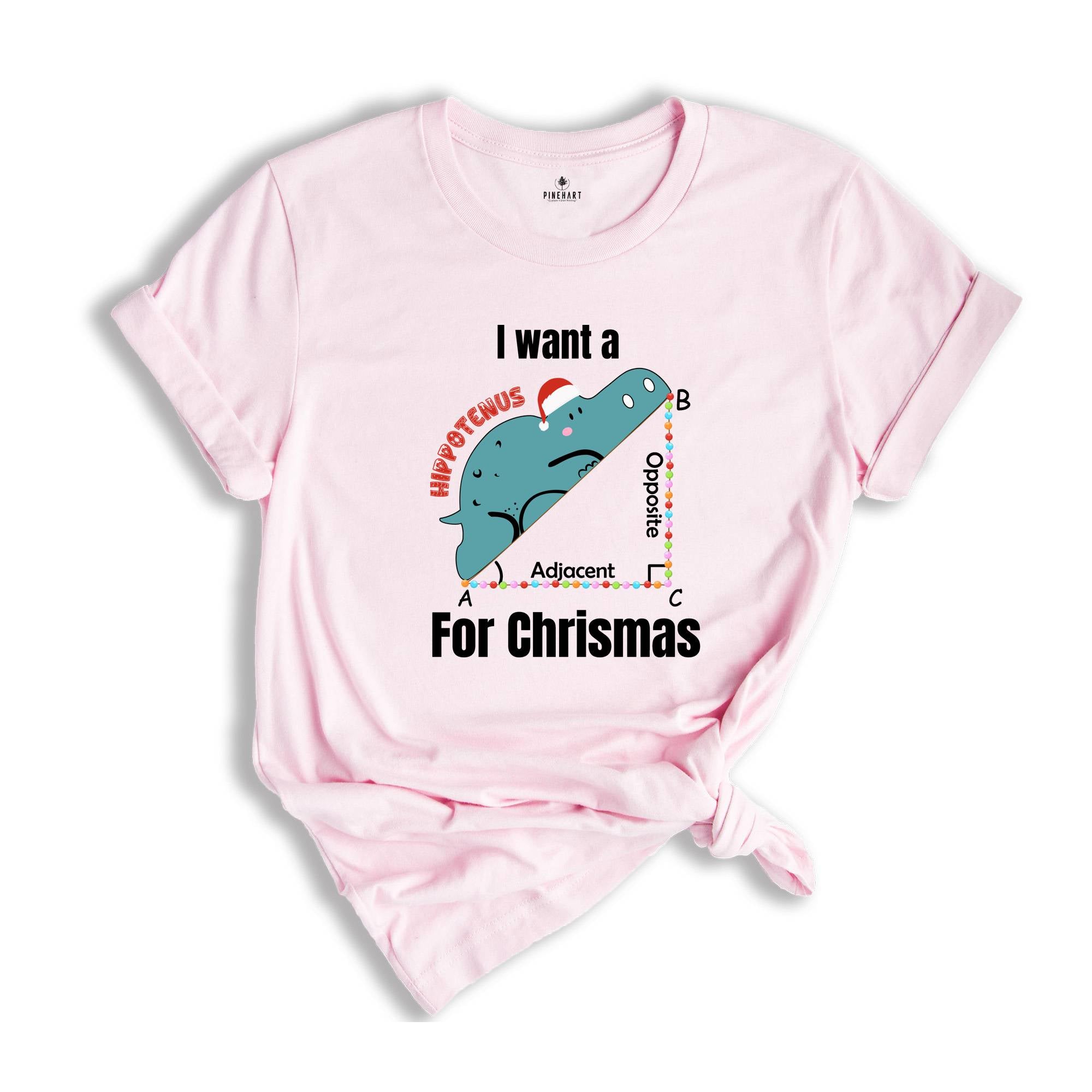 I Want A Hippopotenuse For Christmas T-Shirt, Funny Geometry Tee, Christmas Math Teacher Gift, Geometree Shirt, Cute Christmas Animal Shirt