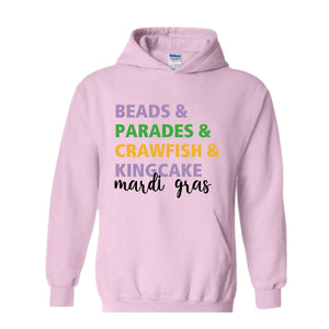 Beads Parades Crawfish Kingcake Mardi Grags Sweatshirt, Trendy Mardi Gras Carnival Hoodie, Funny Shenanigans Hoodie, Cute Parade Hoodie