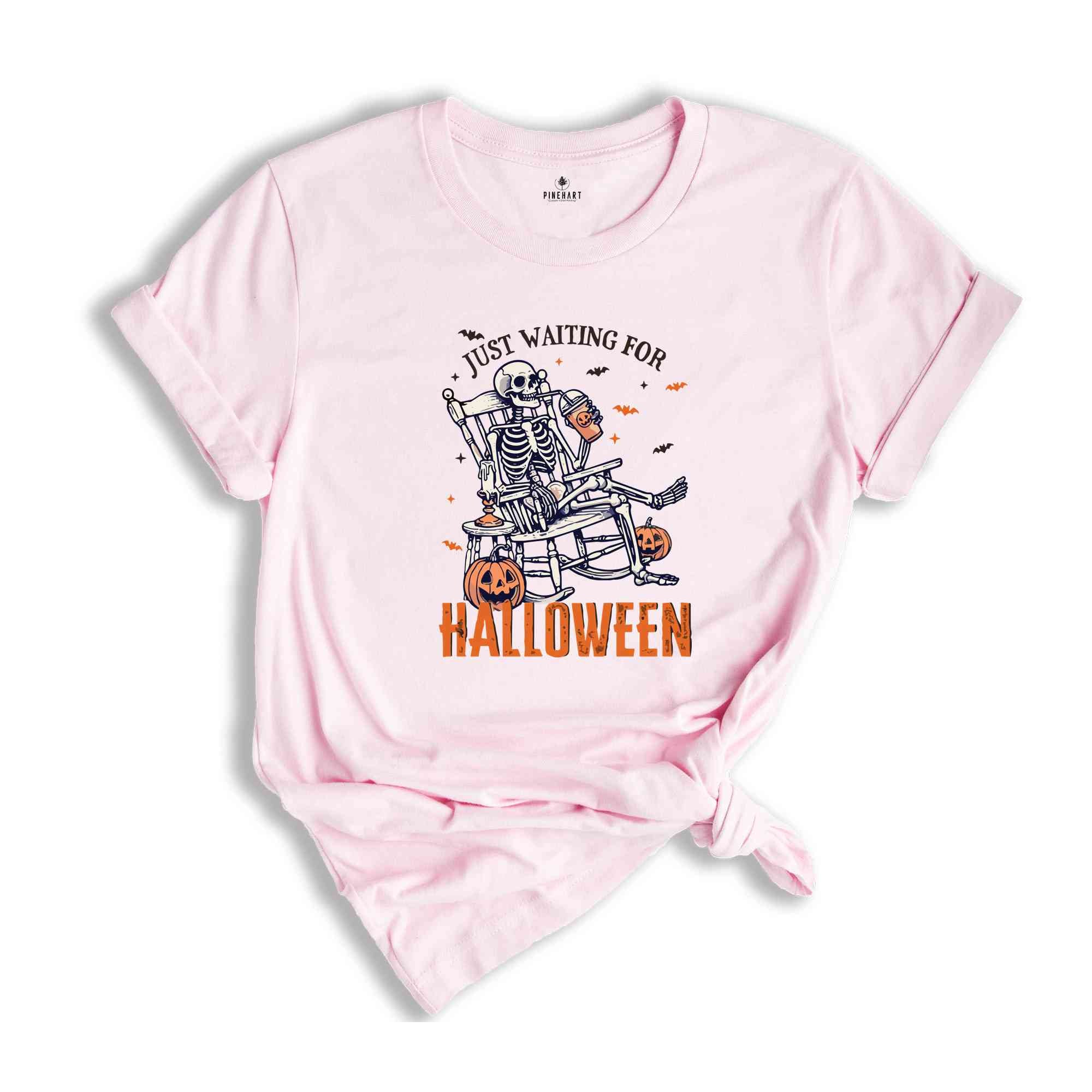 Just Waiting For Halloween Shirt, Funny Halloween Shirt, Spooky Summer Halloween Shirt, Skeleton Shirt, Pumpkins Shirt, Spooky Vibes Shirt