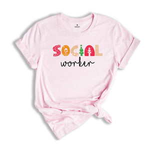 Social Worker Christmas T-Shirt, School Social Worker Gifts, Holiday Social Worker Xmas Gifts, Therapist Shirts