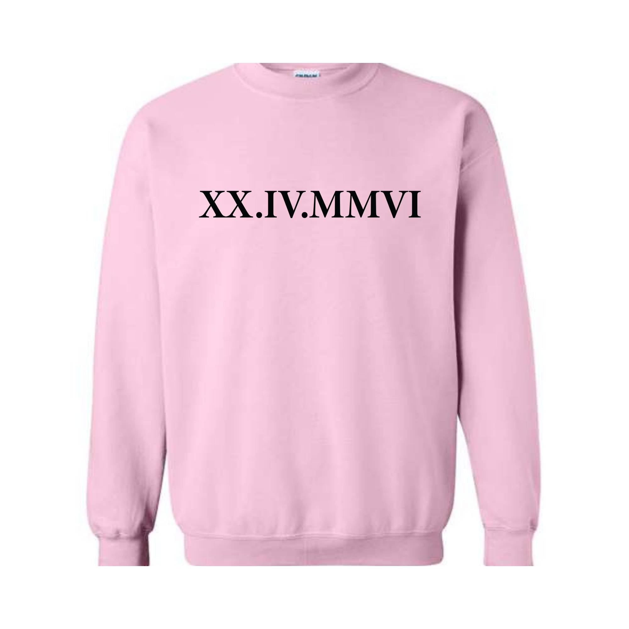 Roman Numeral Custom Sweatshirt, Custom Anniversary Date Couple Sweatshirt, Custom Initials With Heart Sleeve Sweatshirt