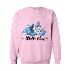 Winter Vibes Sweatshirt, Cute Winter Sweater, Holiday Sweatshirt, Winter Clothing, Coffee Lover Gift, Cute Snow Sweatshirt