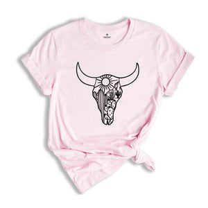 Cow Skull Desert Shirt , Western Shirt, Cowhide Shirt, Country Shirt, Cow Shirt, Cowgirl Shirt, Mom Shirts, Western Boho Shirt