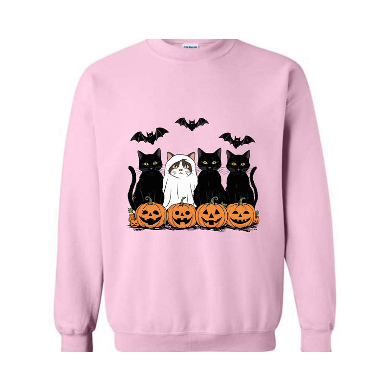 Halloween Cat Sweatshirt, Cute Ghost Sweat, Happy Halloween Tee, Retro Spooky Season, Black Cat Sweatshirt