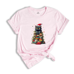 Christmas Book Tree Shirt, Cat Lover Shirt, Cute Christmas Shirt, Family Christmas Shirt, Bookworm Shirt, Holiday Shirt, Book Lover Shirt