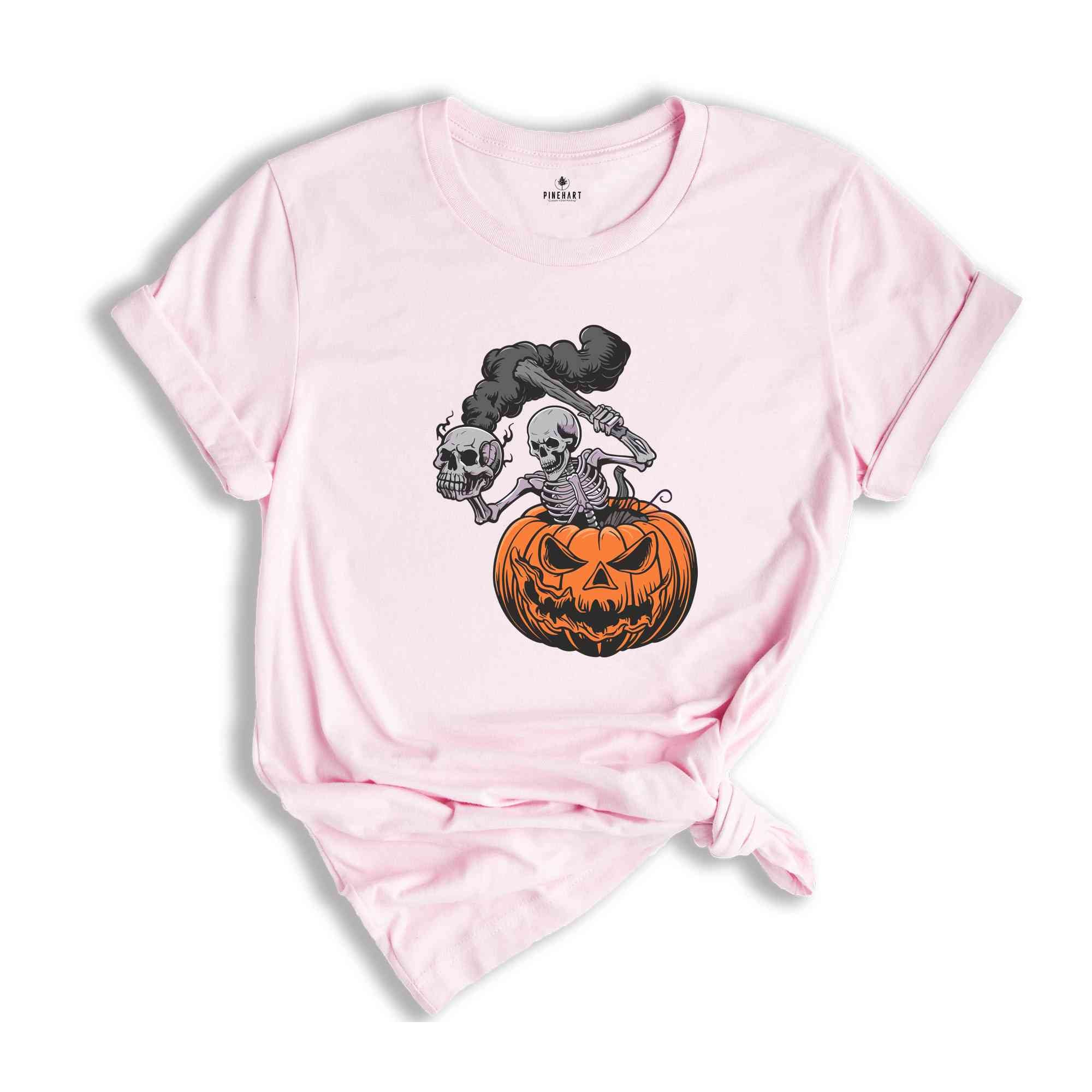 Skeleton Pumpkin Halloween Shirt, Skeleton Skull Smoke Shirt, Ghost Shirt, Spooky Season, Skull Lover Shirt, Halloween Party Shirt