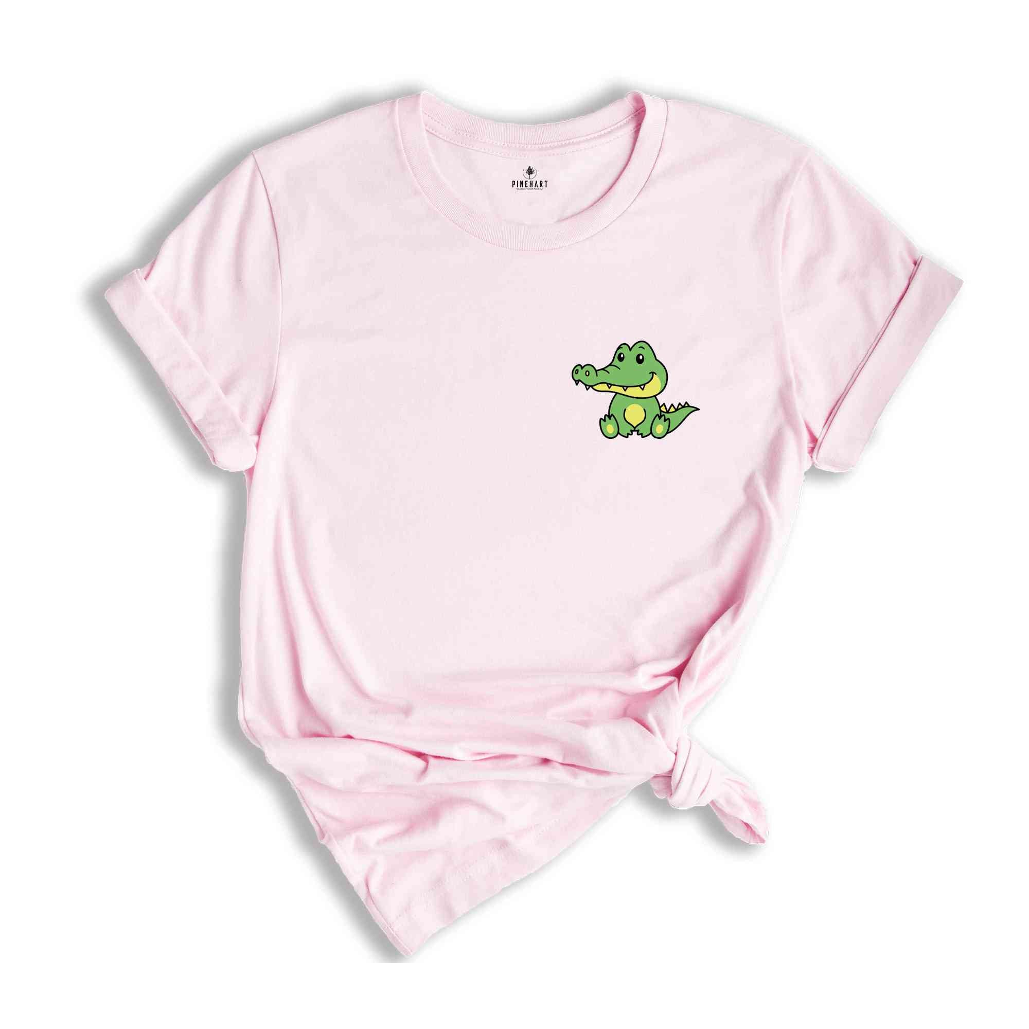 Cute Pocket Crocodile T-Shirt, Lovely Crocodile Shirt, Cute Pocket Animal T-Shirt, Sitting Crocodile Shirt