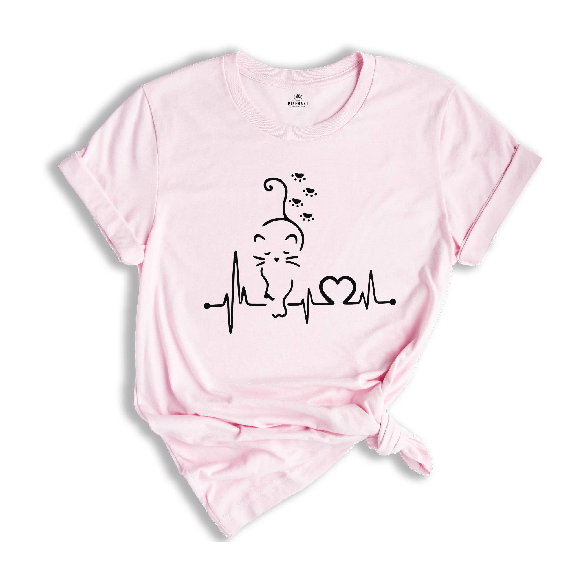 Cat Heartbeat Shirt, Cat Lover T-Shirt, Cat Paw Shirt, Cute Cat Shirt, Animal Lover Shirt, Pet Lover Shirt, Cat Owner Shirt