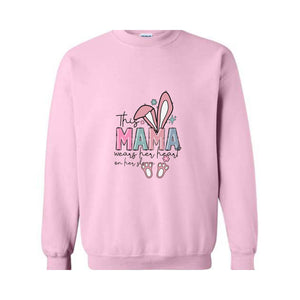 This Mama Wears Her Heart On Her Sleeve Sweatshirt, Easter Day Sweatshirt, Mom Easter Sweatshirt, Mama Sweatshirt, Mom Easter Day Gift