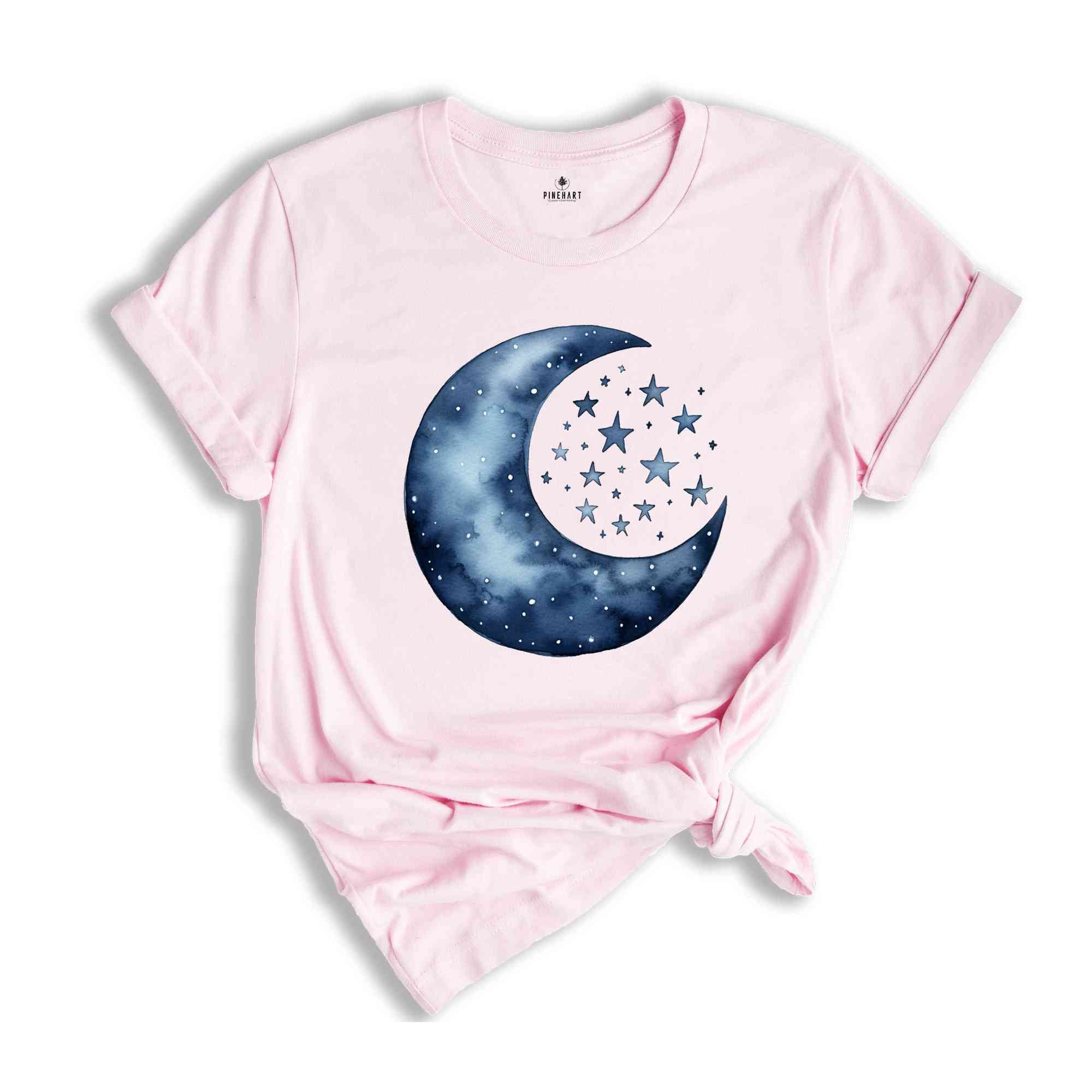 Moon and Stars Shirt, Boho Summer Shirt, Spring Break Tee, Celestial Shirt, Spiritual Shirt, Aesthetic Moon Shirt