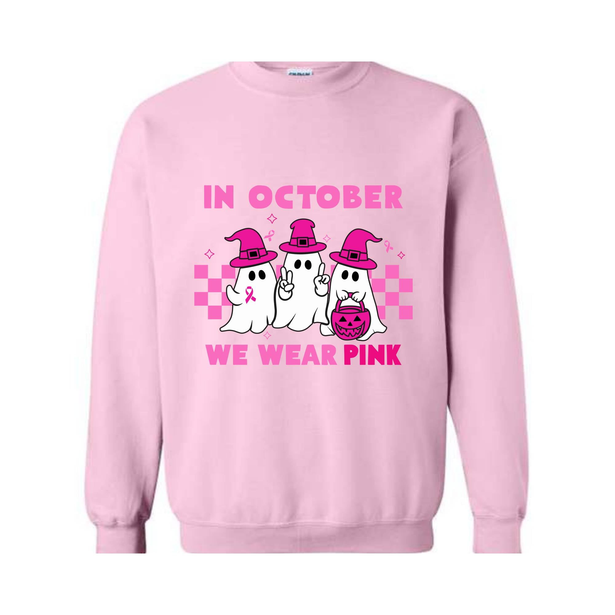 In October We Wear Pink Sweatshirt, Breast Cancer Awareness Halloween Shirt, Support Breast Cancer Support Tee