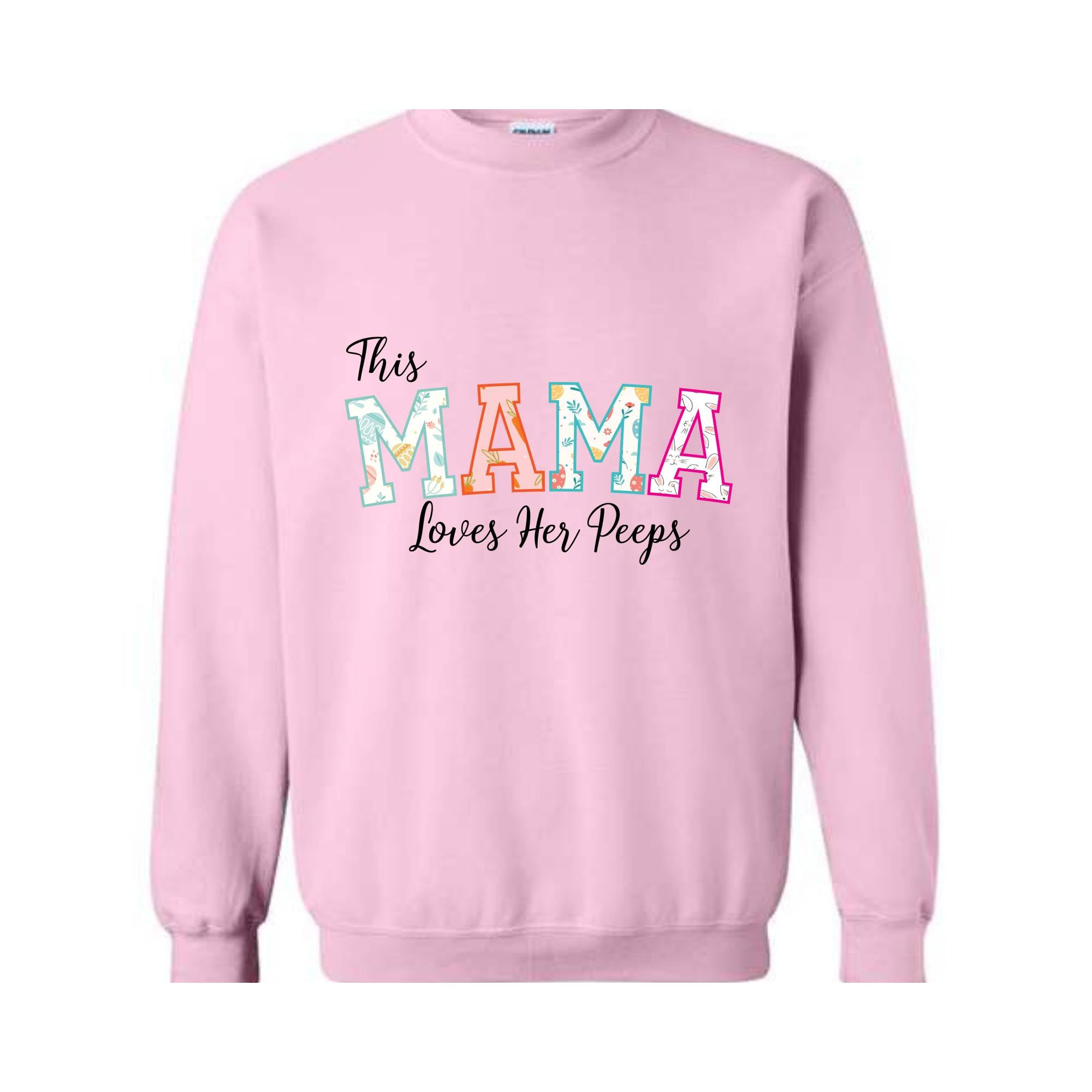 This Mama Loves Her Peeps Custom Easter Sweatshirt, Personalized Easter Peeps Writing on Sleeve Hoodie