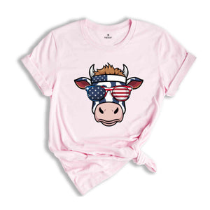 Oh My Stars Cow Shirt, Highland Cow shirt, Highland Cow With 4th July, American Flag Shirt, Fourth Of July Tee, Independence Day