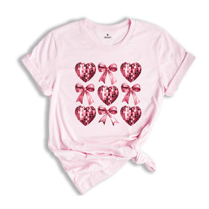 Disco Hearts and Bows Shirt, Bow Ties Valentine Shirt, Valentine Day Hoodie, Valentine's Day Shirt, Pink Bow and Hearts Shirt