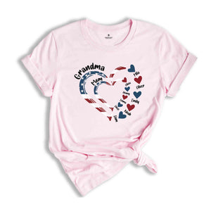 Custom Mom Grandma Heart T-Shirt, Custom 4th Of July Nana Shirt, Patriotic 4th of July Grandma Tee, 4th Of July Gifts