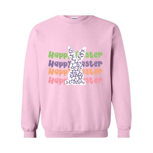 Happy Easter Leopard Print Bunny Sweatshirt, Easter Bunny Hoodie, Cute Bunny Cheetah Print Sweater, Easter Hoodie