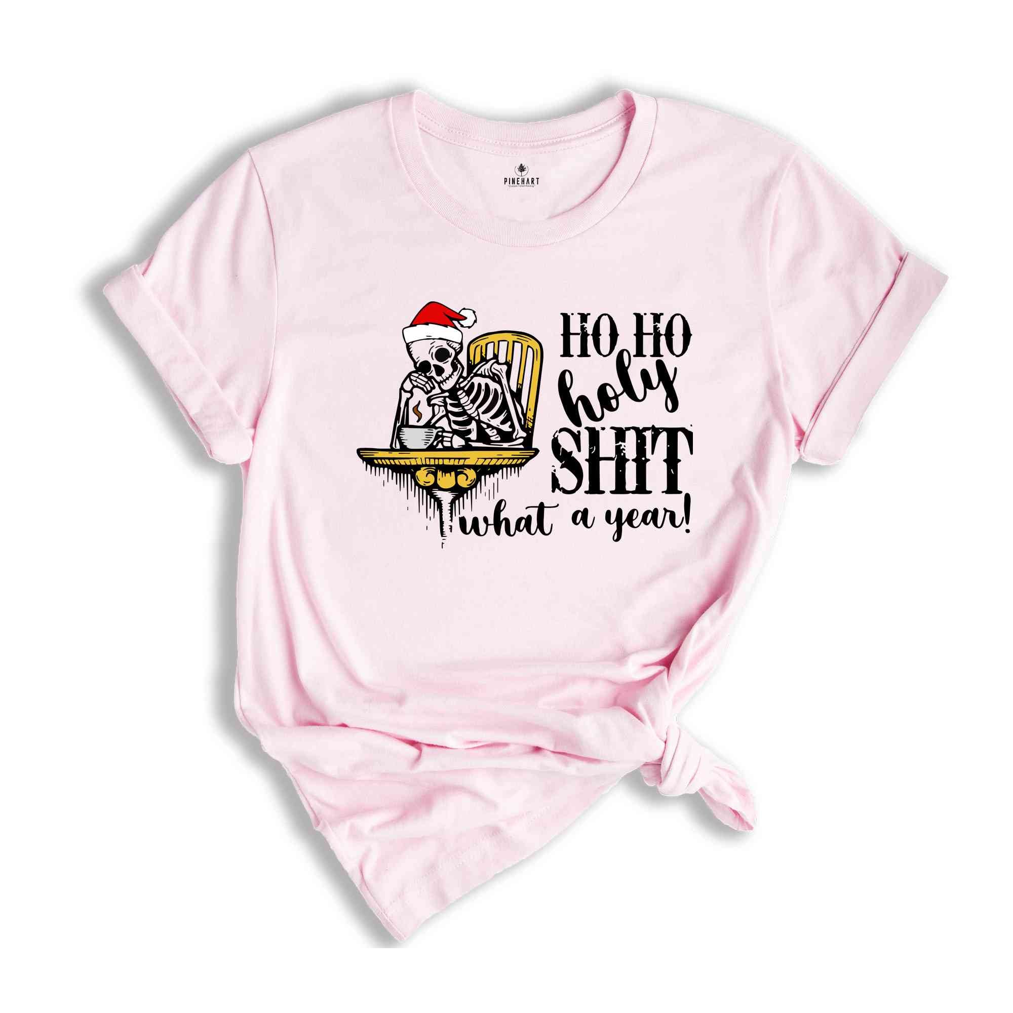 Ho Ho Holy Shit What a Year Shirt, Christmas Skeleton Shirt, Christmas Gift, Hot Coffee Skeleton, Coffee Shirt, Skeleton Tee, Christmas Tee