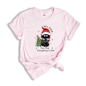 It's Fine I'm Fine Everything Is Fine Shirt, Black Cat Shirt, Christmas Cat Shirt, Christmas Tree Shirt, Funny Christmas