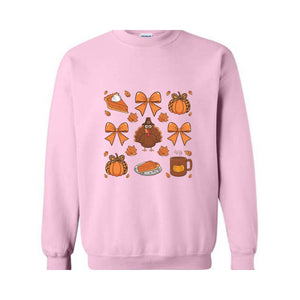 Thanksgiving Coquette Bow Shirt, Turkey Coquette Sweater, Cute Autumn Shirt, Fall Graphic Sweat, Thanksgiving Tee, Pumpkin Coquette Shirt