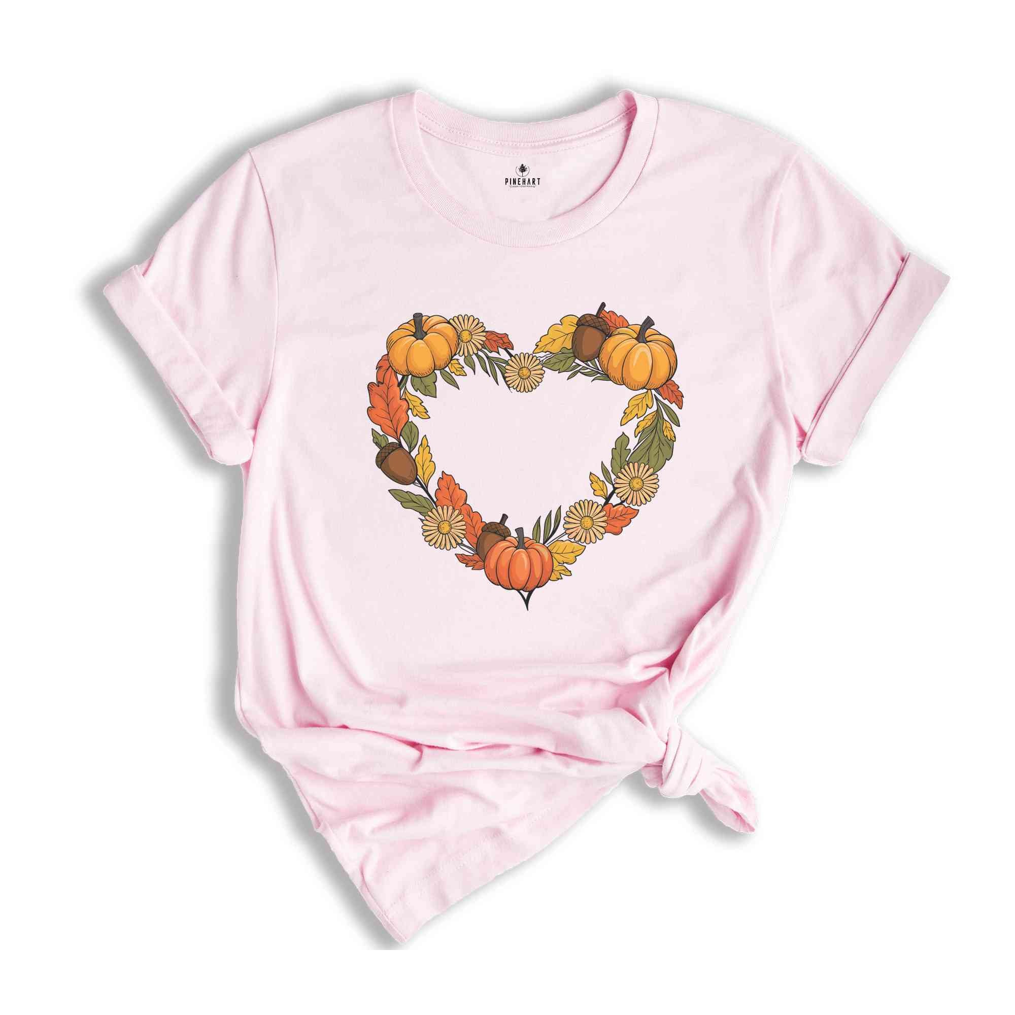 Pumpkin Heart Shirt, Thanksgiving Family Shirt, Autumn Floral Tee, Pumpkin and Acorn Tee, Cute Fall Outfit, Family Matching Shirts