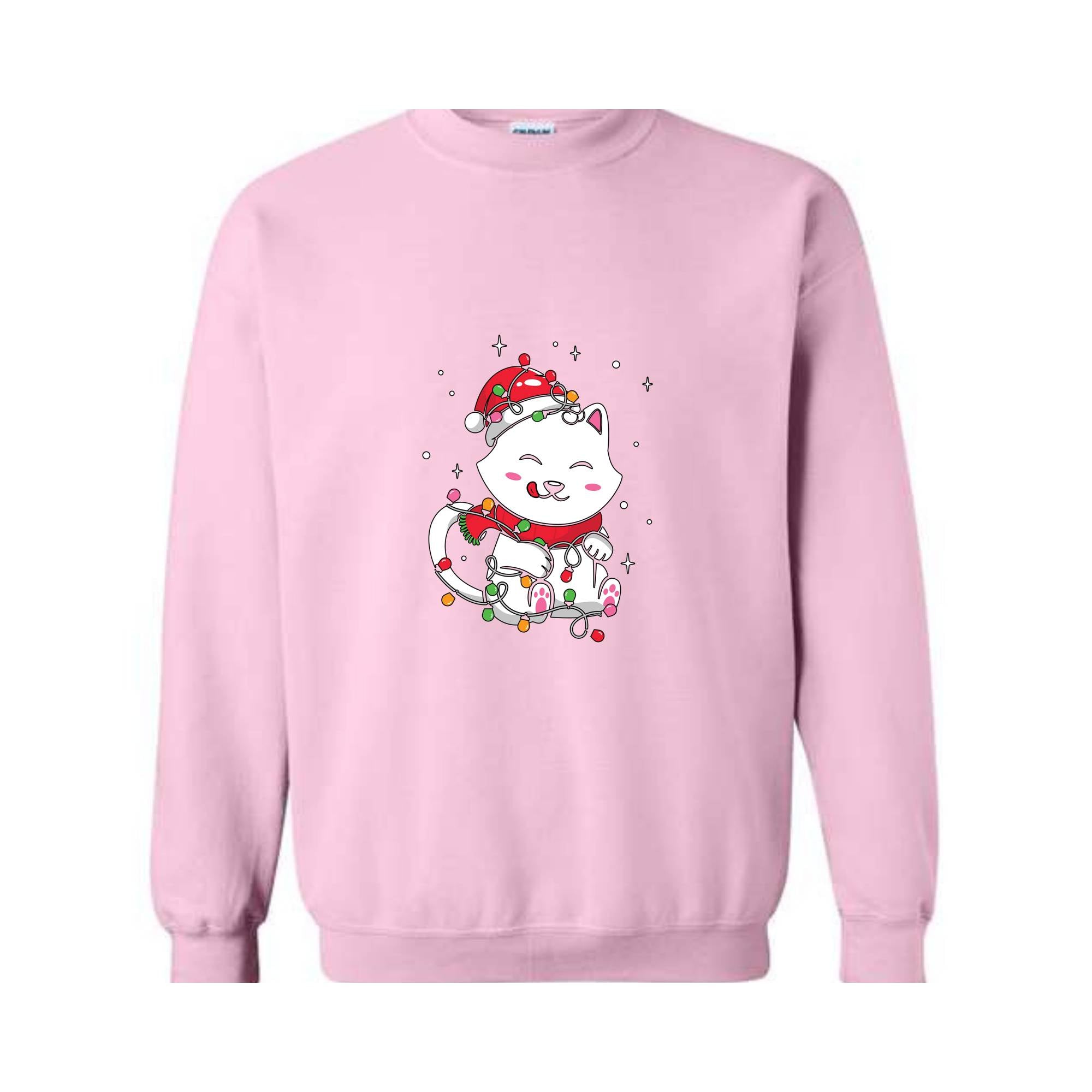 Christmas Lights Cat Sweatshirt, Christmas Cat Mom, Cat Lover Sweatshirt, Meowy Christmas Sweater, Santa Cat