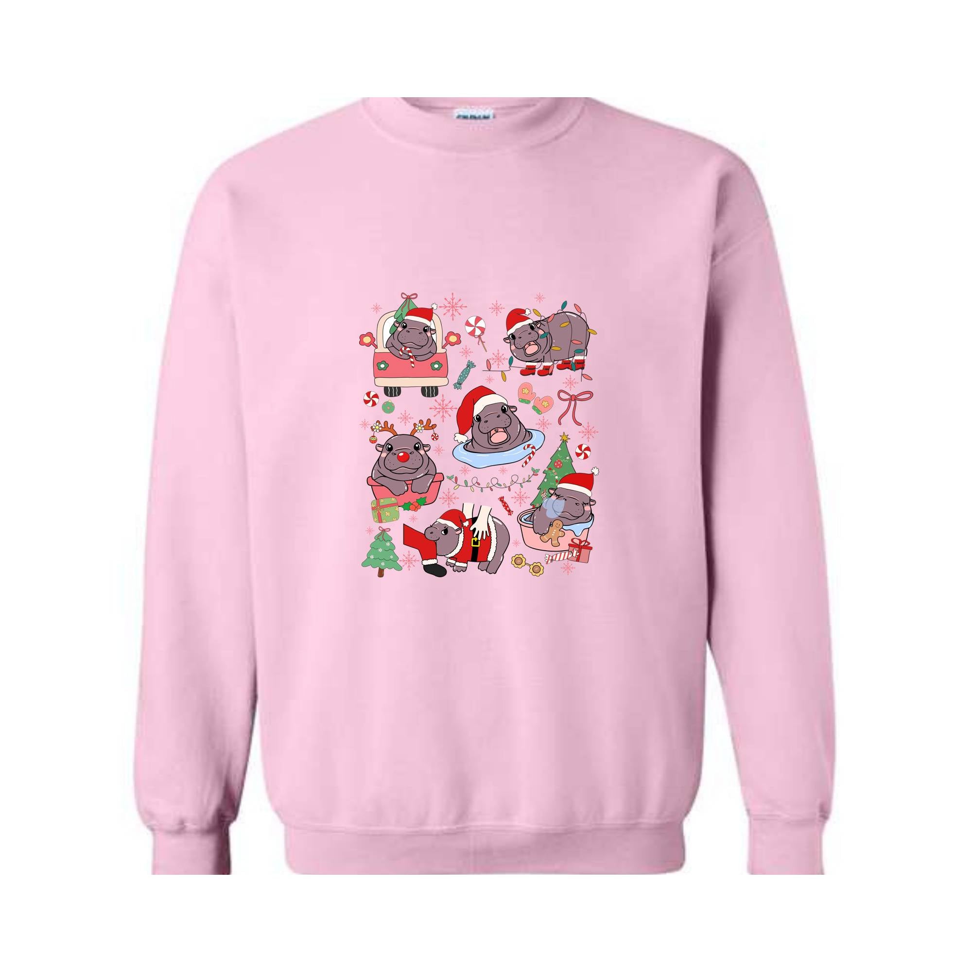 Christmas Coquette Moo Deng Sweatshirt, Coquette Bows Sweater, Moo Deng And Christmas Tree Sweatshirt, Festive Holiday Sweatshirt