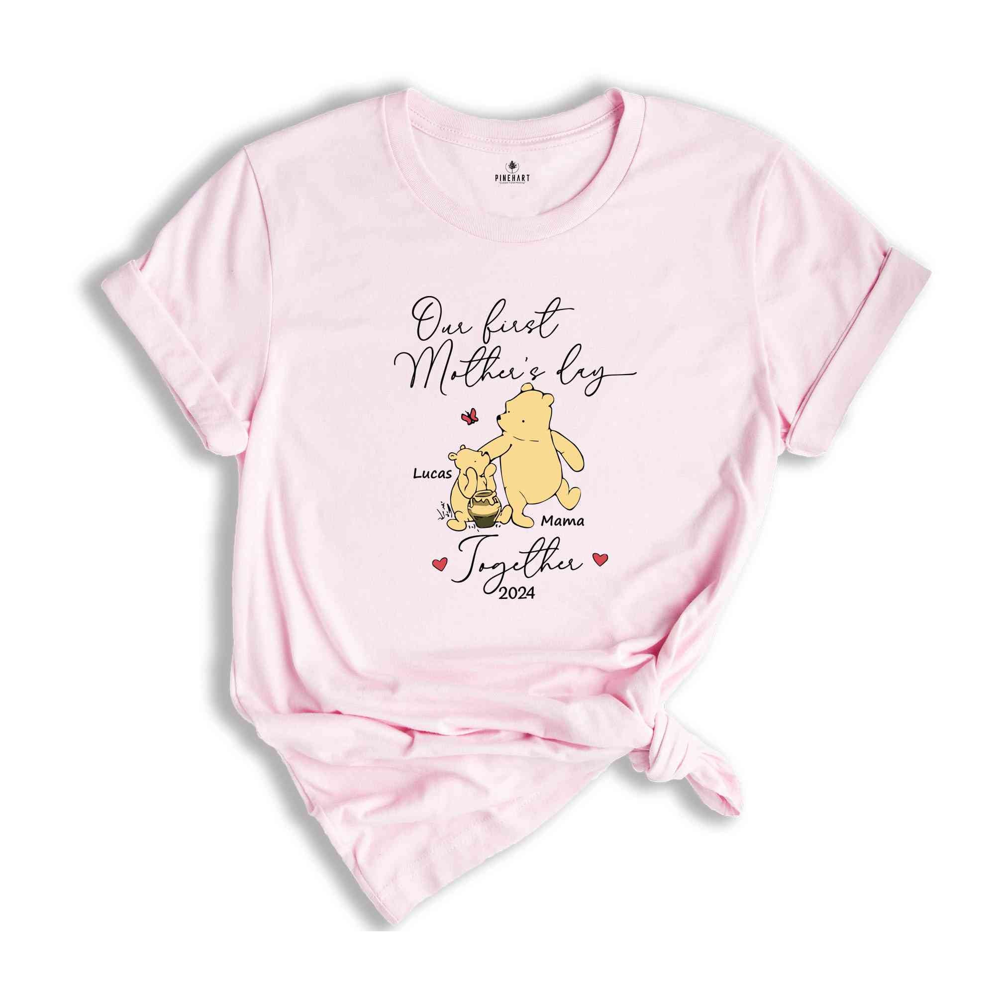 Custom Winnie The Pooh Our First Mother's Day Shirt, Together 2024 Baby Onesie, First Mother's Day T-Shirt